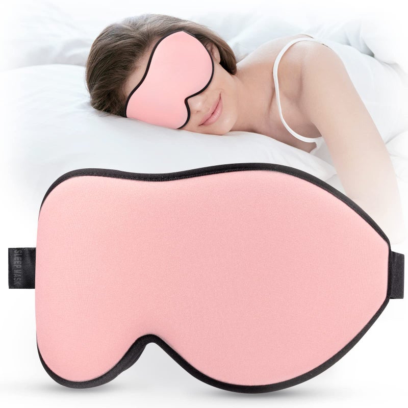 LitBear Sleep Masks for Women, Pink Eye Mask for Sleeping, Comfortable Night Sleeping Mask, Soft Contoured Eye Cover for Sleeping with Elastic Strap for Side Sleeper Men Flying Shift Worker - Image 1