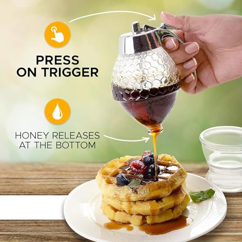 KANISYA Honey Dispenser 250Ml - Acrylic Container with Cup, Syrup and Sugar Pot,No Drip Clear Honey Dispenser, Beautiful Honey Jar with Stand, Honey Bottle for Kitchen - Image 5