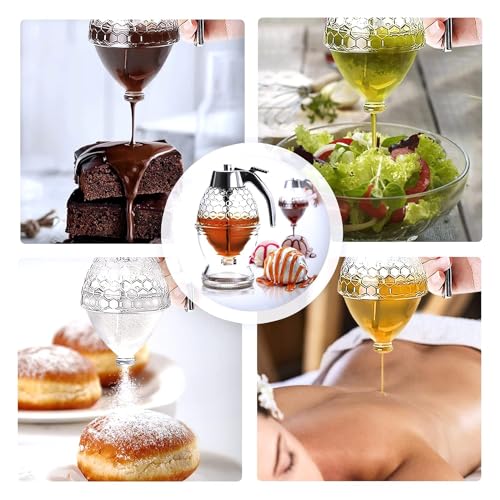 KANISYA Honey Dispenser 250Ml - Acrylic Container with Cup, Syrup and Sugar Pot,No Drip Clear Honey Dispenser, Beautiful Honey Jar with Stand, Honey Bottle for Kitchen - Image 3