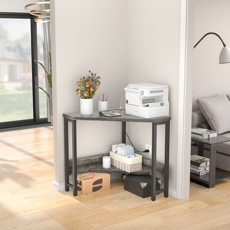 Armocity Corner Desk Small Desk with Outlets Corner Table for Small Space, Computer Desk with USB Ports Triangle Desk with Storage for Home Office, Workstation, Living Room, Bedroom, Oak - Image 4