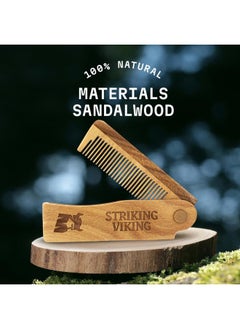 Striking Viking Folding Wooden Comb for Men - Sandalwood Switchblade Beard Comb for Grooming and Styling - Use Dry or With Oils & Balms  - Image 2