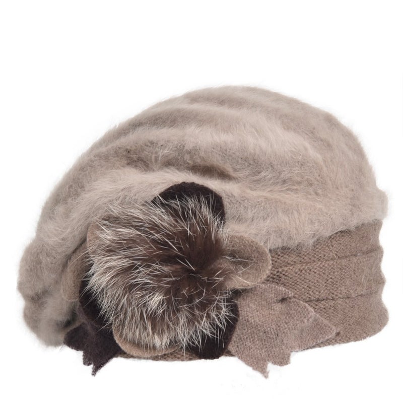 VECRY Lady French Beret 100% Wool Beret Floral Dress Beanie Winter Hat (Angola-Khaki) - Image 2