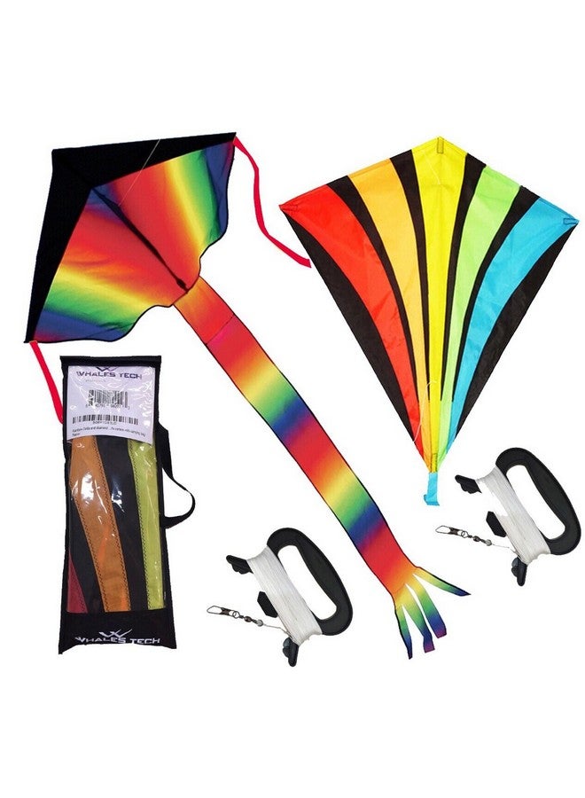 Whales Tech Rainbow Kites For Kids & Adults Easy To Fly Large Rainbow Delta And Diamond Kites Perfect Outdoor Fun Beach Kite Park Sports With Line Handle And Carrying Bag - Image 1