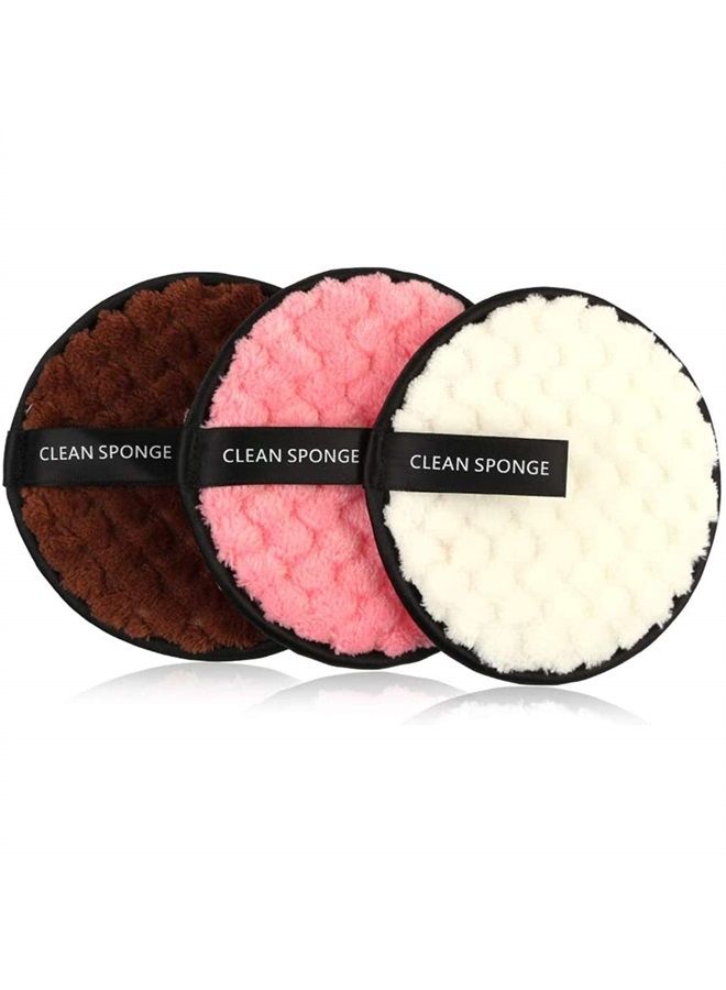 Vtrem 3 Colors Makeup Remover Pads Reusable Rounds Soft Facial Cleaning Puffs Towels Double-Side Washable Make Up Removing Cloth Microfiber Multi-Function, White, Pink, Brown - Image 1