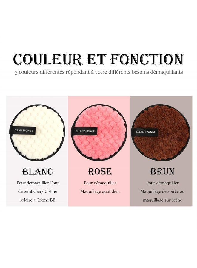 Vtrem 3 Colors Makeup Remover Pads Reusable Rounds Soft Facial Cleaning Puffs Towels Double-Side Washable Make Up Removing Cloth Microfiber Multi-Function, White, Pink, Brown - Image 2