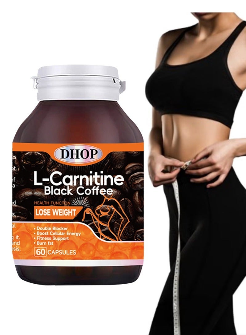 l-carnitine slimming coffee DHOP Black Capsules，Double Blocker，Boost Cellular Energy，Fitness Support，Burn Fat for Daily Use with 60 capsules | Best Price KSA Found this gem of Reduccion Size:6 Pcs