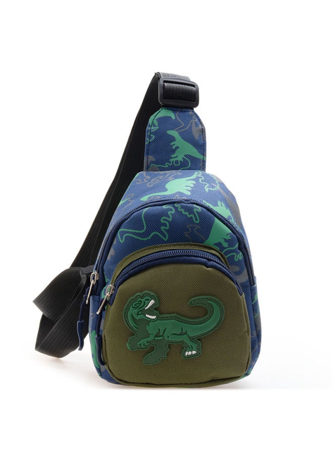 Children's Bag Dinosaur Crossbody Small Trendy Boys' And Girls' Chest Bag Boys' And Girls' Cartoon Baby Coin Purse Chest-Color:Blue With Green-Size:7X13X17  - Image 1