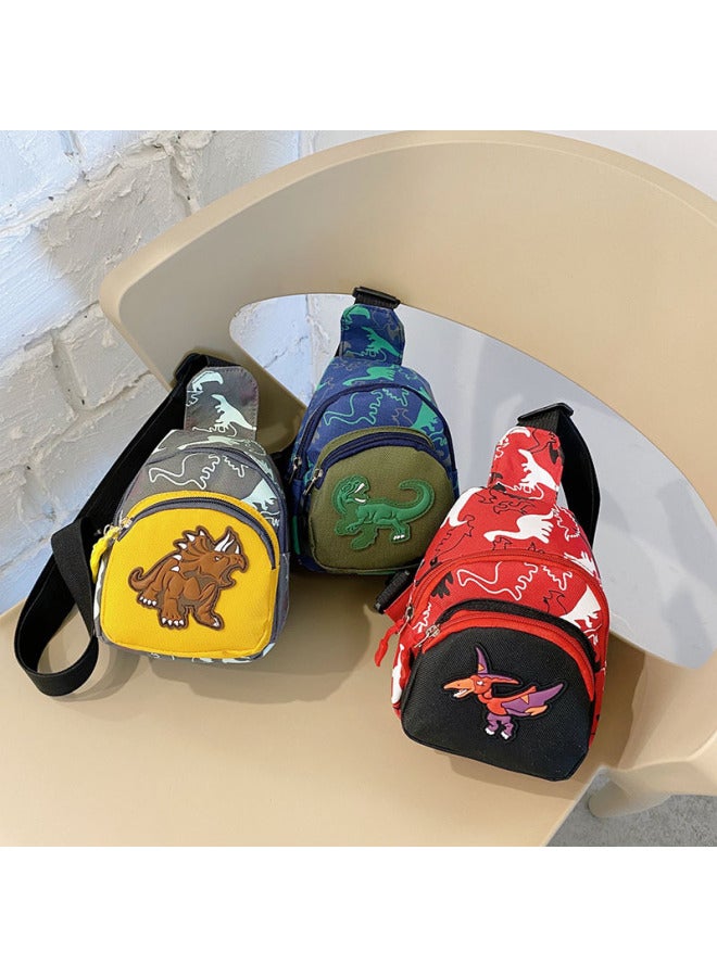 Children's Bag Dinosaur Crossbody Small Trendy Boys' And Girls' Chest Bag Boys' And Girls' Cartoon Baby Coin Purse Chest-Color:Blue With Green-Size:7X13X17  - Image 2