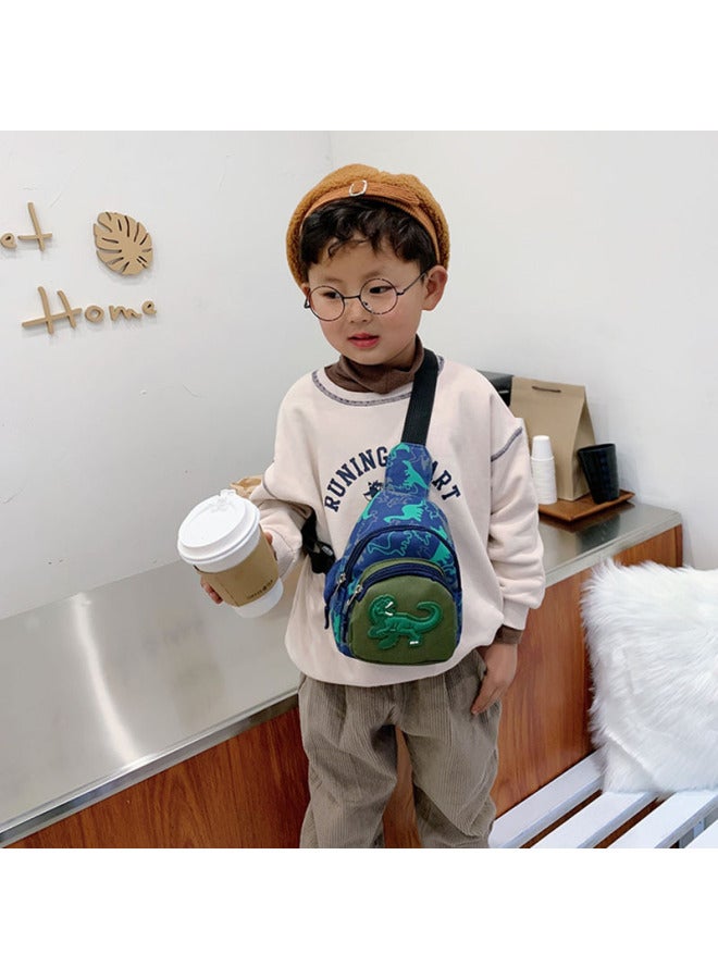 Children's Bag Dinosaur Crossbody Small Trendy Boys' And Girls' Chest Bag Boys' And Girls' Cartoon Baby Coin Purse Chest-Color:Blue With Green-Size:7X13X17  - Image 5