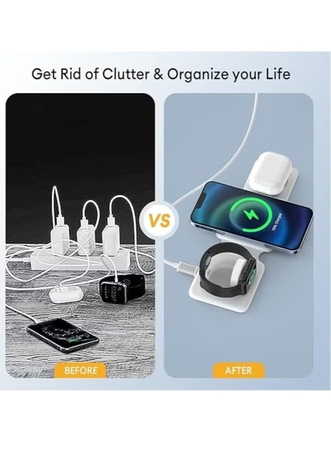 3-in-1 Wireless Charging Pad Magnetic Foldable Fast Charger Station – Travel Charging Dock for Phone, iWatch & AirPods - Image 3