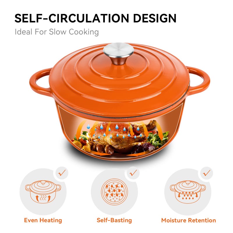 Miereirl 4.5 Qt Enameled Dutch Oven Pot With Lid  Cast Iron Dutch Oven With Dual Handles For Bread Baking  Cooking  Non-Stick Enamel Coated Cookware (Orange) - Image 2