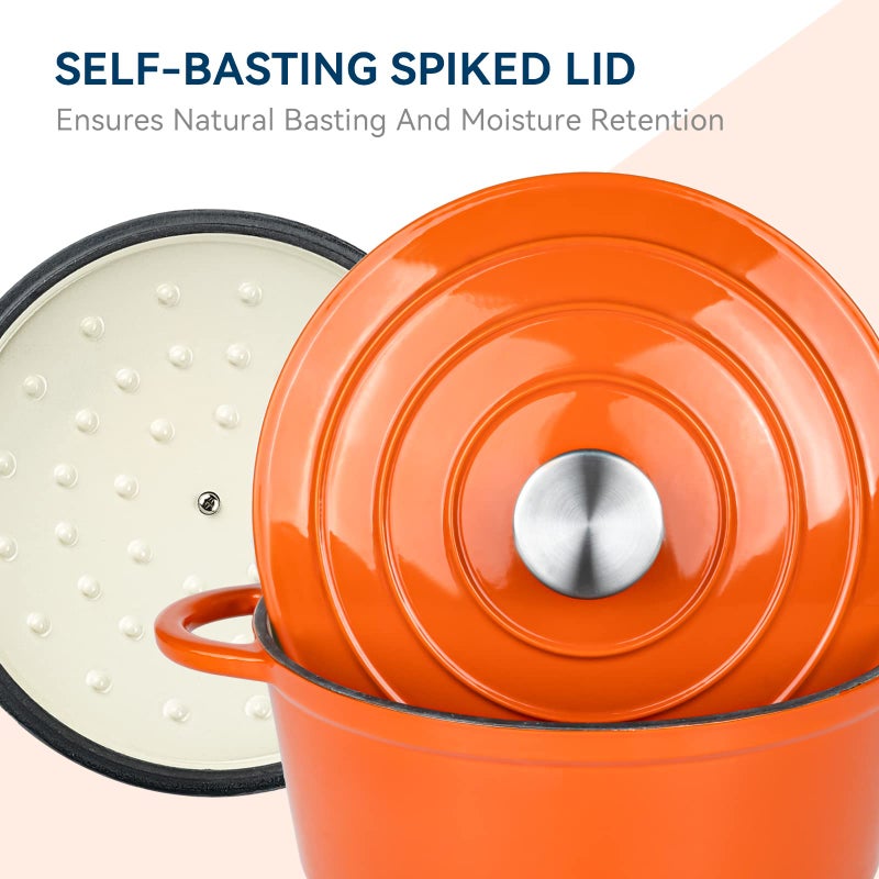 Miereirl 4.5 Qt Enameled Dutch Oven Pot With Lid  Cast Iron Dutch Oven With Dual Handles For Bread Baking  Cooking  Non-Stick Enamel Coated Cookware (Orange) - Image 5