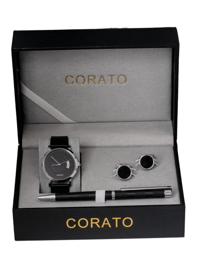 كوراتو طقم ساعة يد بعقارب مع قلم وأزرار أكمام. - Image 1
