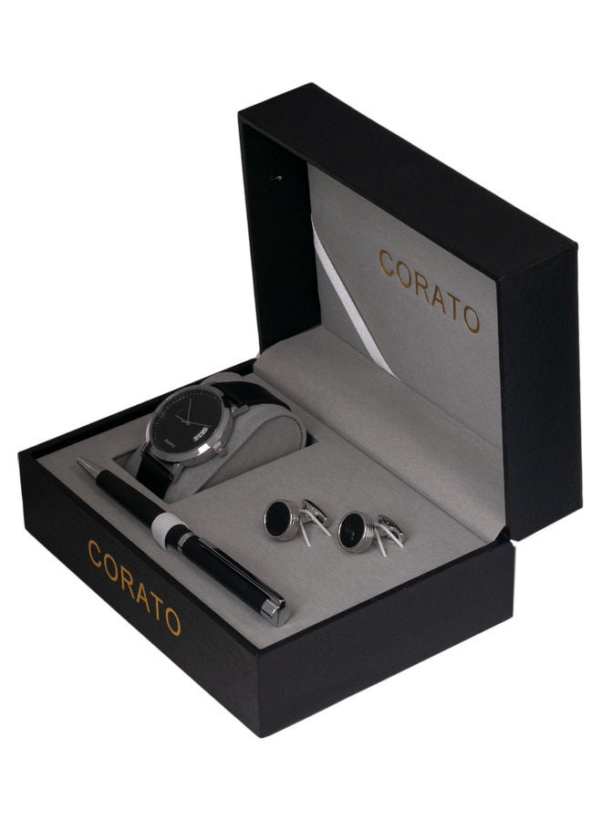 كوراتو طقم ساعة يد بعقارب مع قلم وأزرار أكمام. - Image 4