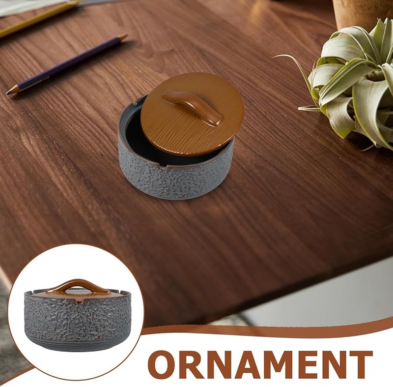 منفضة سجائر خزفية كلاسيكية بغطاء حامل رماد مقاوم للرياح لتزيين المنزل والمكتب والفسحة - Image 4