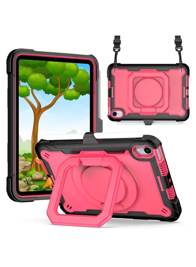 HuHa Case Cover For iPad mini 6 Silicone + PC Bracelet Holder Tablet Case Black + Rose Red 