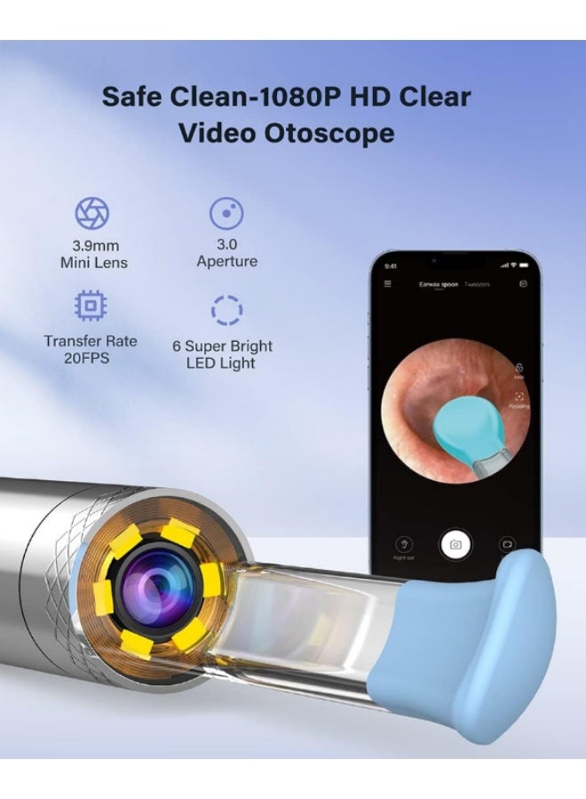 إزالة شمع الأذن - مجموعة أدوات إزالة شمع الأذن من 9 قطع - منظف قناة الأذن مع كاميرا بدقة 1080 بكسل، مزيل شمع الأذن مع رؤوس استبدال متعددة، لون أبيض - Image 4