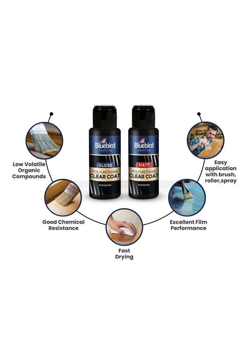 Bluebird  - Polyurethane Clear Coat Water Based Varnish (Matt, 100ML) - Image 1