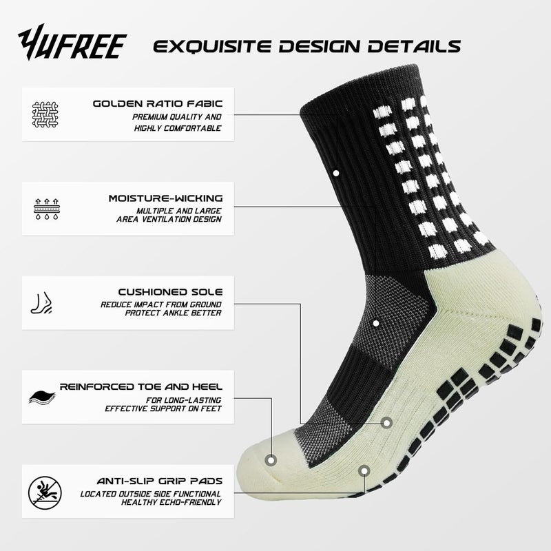 Yufree Men's Soccer Socks Anti Slip Non Slip Grip Pads for Football Basketball Sports Grip Socks, 4 Pair - Image 2