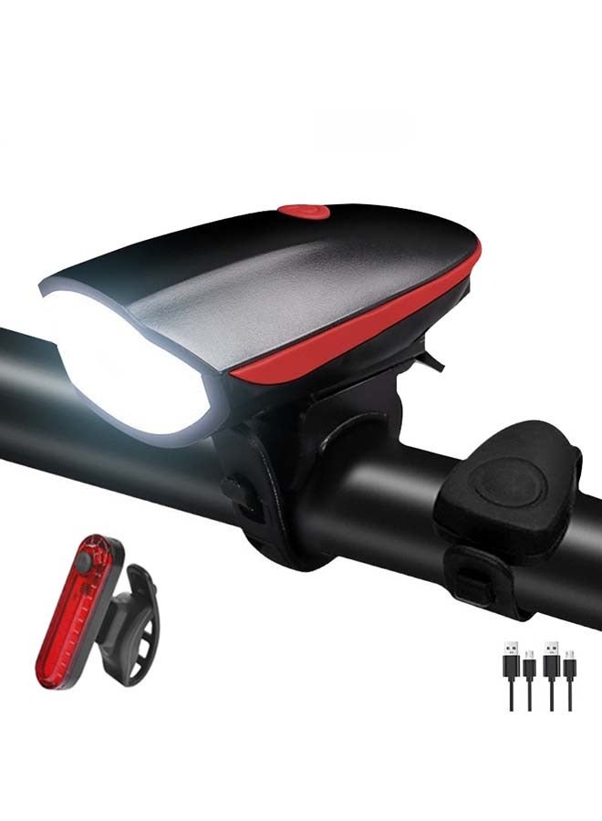 VIUAUAX طقم إضاءة دراجة LED مع بوق – إضاءة أمامية وخلفية بمنفذ USB، 3 أوضاع، مقاومة للماء - Image 1