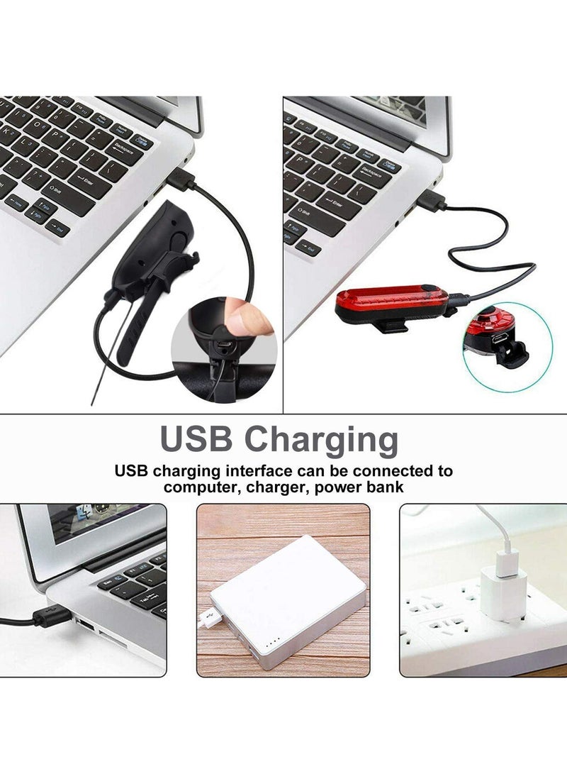 VIUAUAX طقم إضاءة دراجة LED مع بوق – إضاءة أمامية وخلفية بمنفذ USB، 3 أوضاع، مقاومة للماء - Image 5