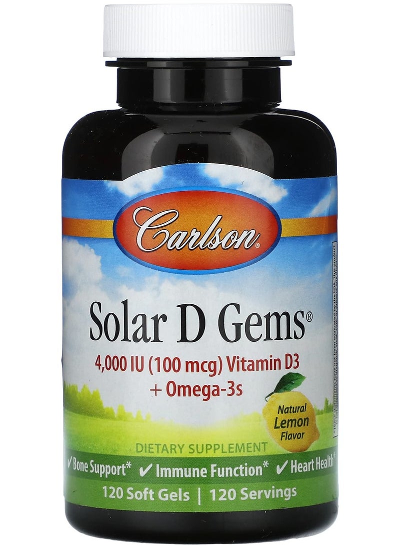 Solar D Gems® , Vitamin D3 + Omega-3s, Natural Lemon, 120 Soft Gels