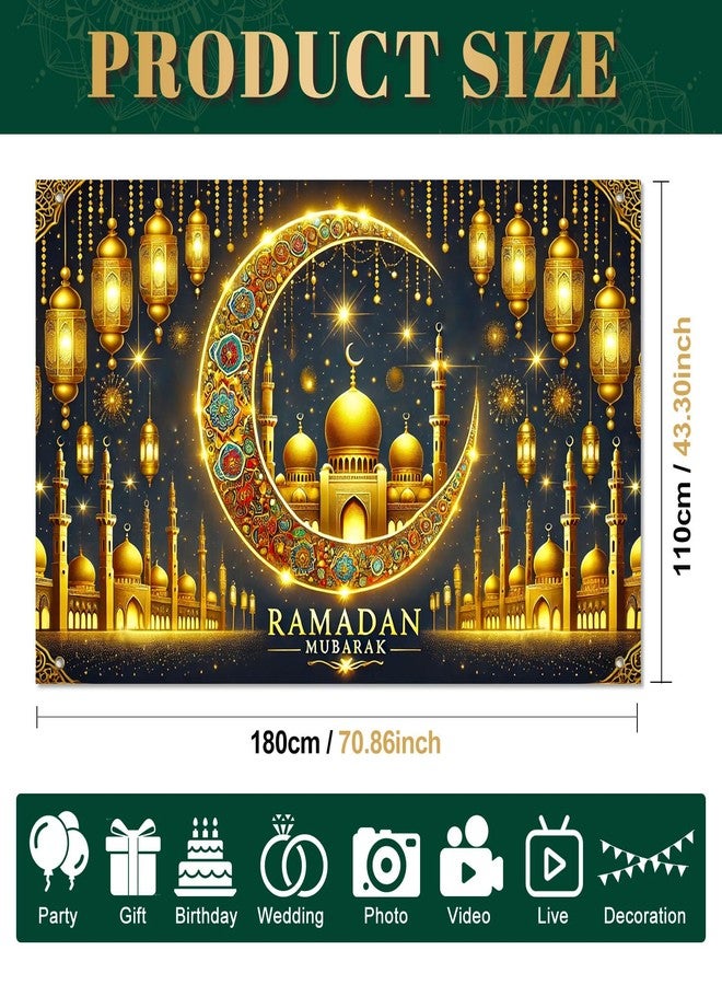 لافتة رمضان من بليس يارد، مقاس 71 × 43 بوصة، مزينة بهلال وفوانيس مسجد، خلفية جدارية إسلامية لتزيين رمضان، لافتة عيد مبارك داخلية وخارجية، لوازم حفلات الأعياد الإسلامية. - Image 5