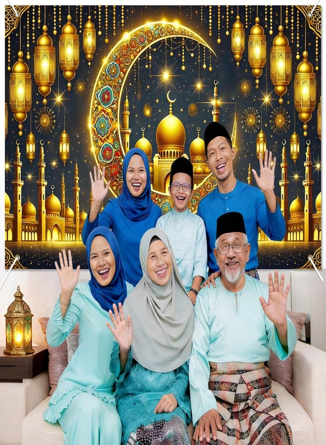لافتة رمضان من بليس يارد، مقاس 71 × 43 بوصة، مزينة بهلال وفوانيس مسجد، خلفية جدارية إسلامية لتزيين رمضان، لافتة عيد مبارك داخلية وخارجية، لوازم حفلات الأعياد الإسلامية. - Image 4