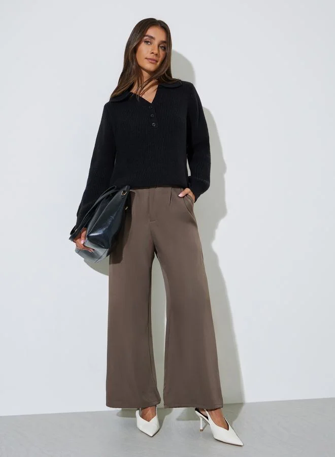 Styli Black Regular Fit Knit Sweater with Button Placket