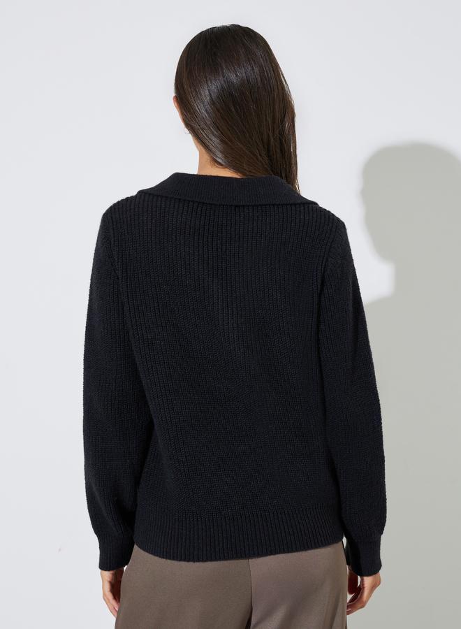 Styli Black Regular Fit Knit Sweater with Button Placket - Image 4