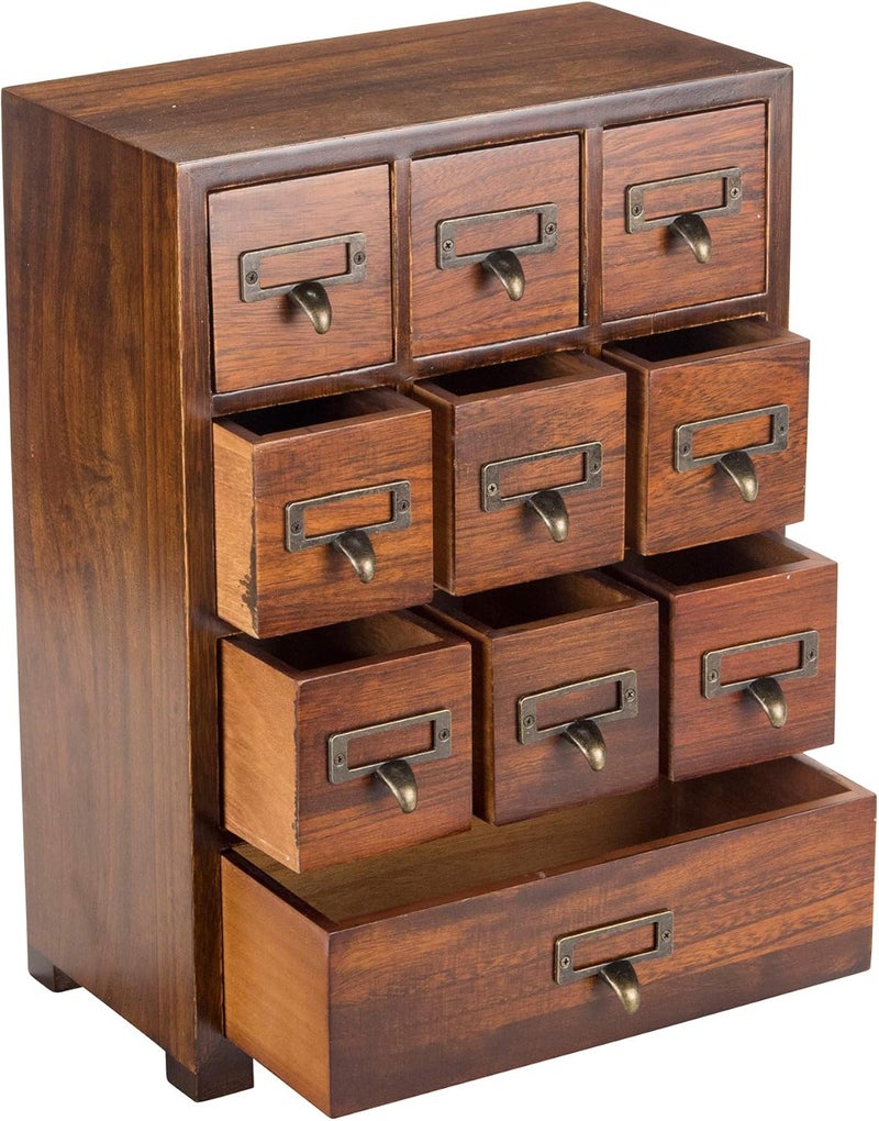 Primo Supply Library Card Catalog Solid Wood Small Curio Cabinet l Retro Storage Organizer Apothecary Drawer Dresser l Thread Coin Trading Card Storage Shelf | Tall - Fully Assembled - Image 1