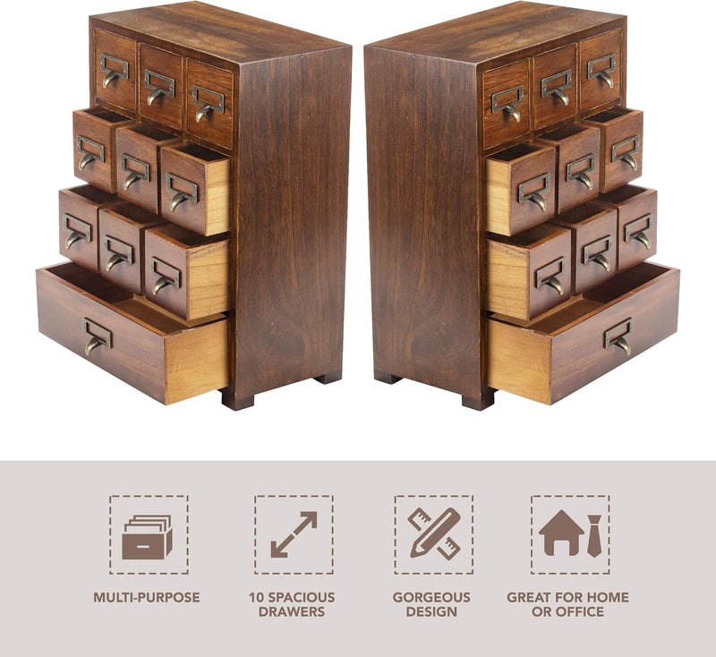 Primo Supply Library Card Catalog Solid Wood Small Curio Cabinet l Retro Storage Organizer Apothecary Drawer Dresser l Thread Coin Trading Card Storage Shelf | Tall - Fully Assembled - Image 4