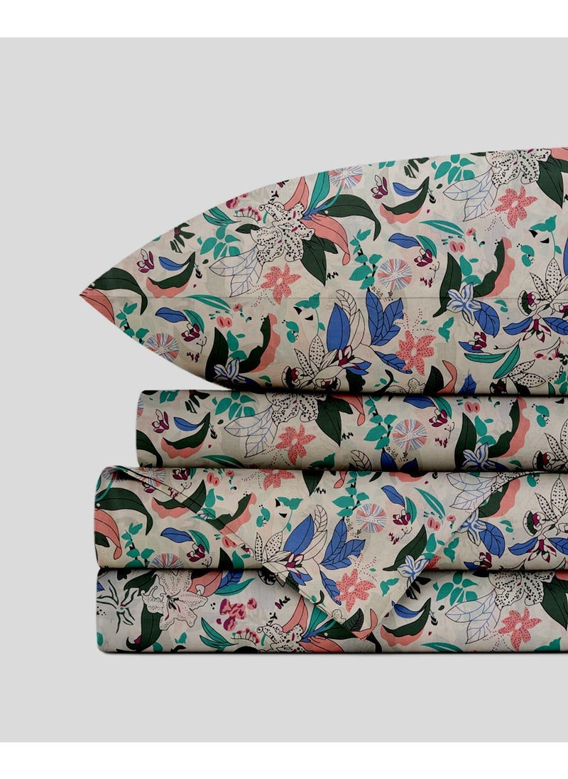 Linen Thread Flat Bedsheet Set Full OF Colours - High Quality 100% Cotton 144 TC Light Weight - Everyday Use 1 Bed Sheet And 2 Pillow Cases Printed  - Image 3