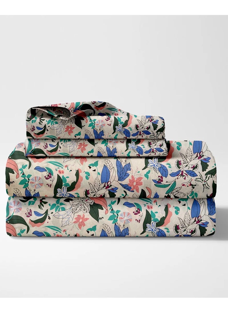 Linen Thread Flat Bedsheet Set Full OF Colours - High Quality 100% Cotton 144 TC Light Weight - Everyday Use 1 Bed Sheet And 2 Pillow Cases Printed  - Image 1