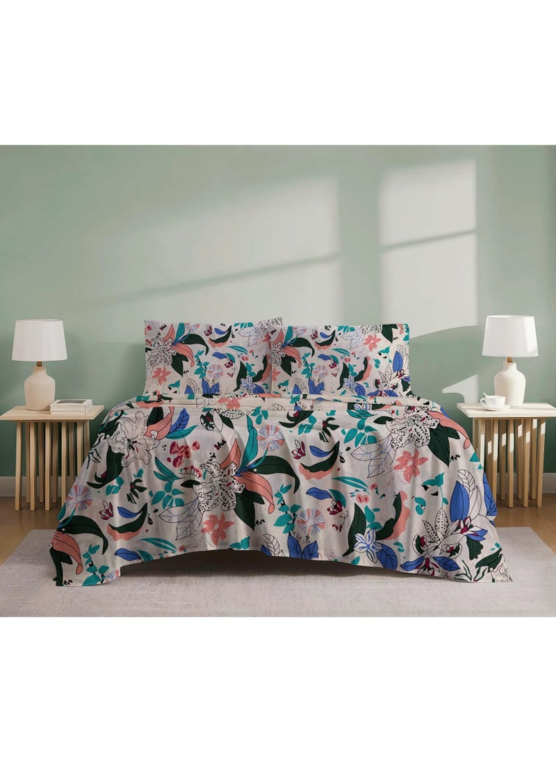 Linen Thread Flat Bedsheet Set Full OF Colours - High Quality 100% Cotton 144 TC Light Weight - Everyday Use 1 Bed Sheet And 2 Pillow Cases Printed  - Image 2