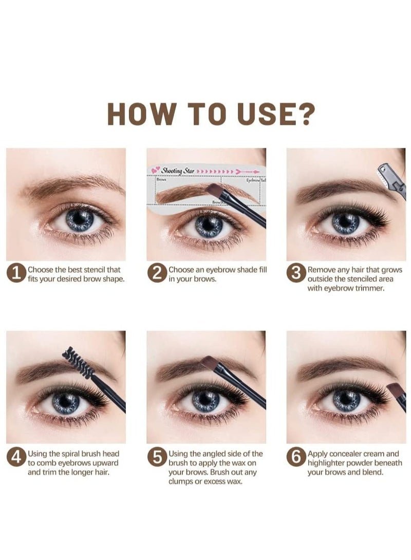 SYOSI Eyebrow Makeup Palette Set 6 Eyebrow Powders10 Eyebrow Stencils Highlighter Cream Concealer Double-Ended Brow Brush Eyebrow Trimmer Eye Brow Wax Gifts - Image 4