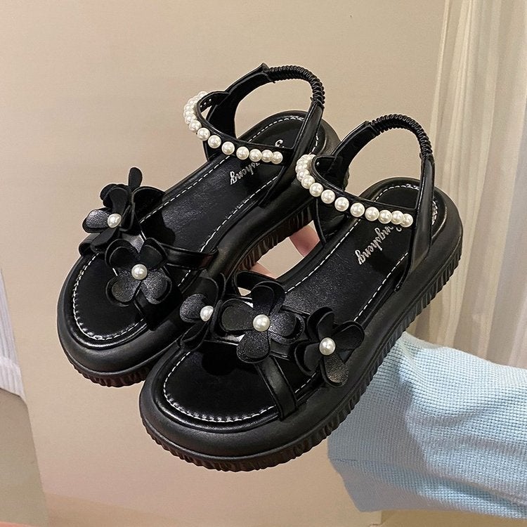 New Sandals, Fashionable And Versatile, Breathable, Slim, Creamy-White Black Strap Sandals - Image 2