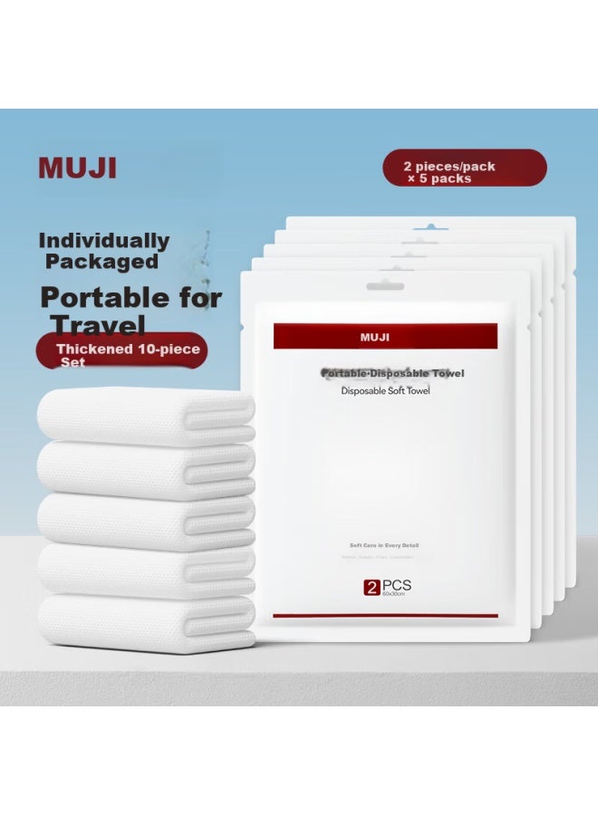 MUJI Wuyinliangpin Disposable Towels, 10 Pack Travel Face Towels, Extra Large Cleansing Wipes, Travel And Hotel Supplies, Adult Face Towels - Image 1