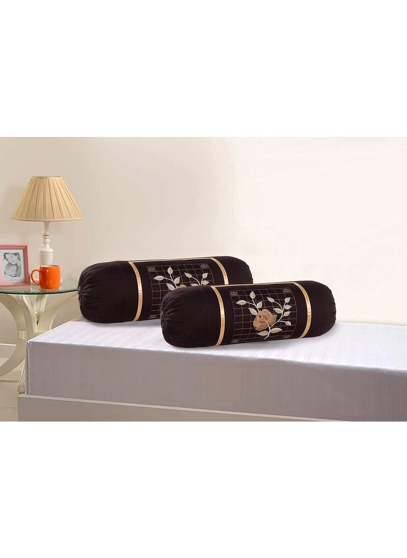 Rj Products Rj Products Microfiber Rose Embroidery Bolsters Covers Pack of 4 Piece Maroon and Brown  - Image 3