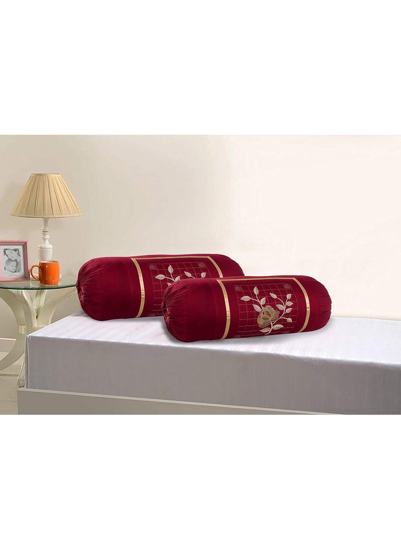 Rj Products Rj Products Microfiber Rose Embroidery Bolsters Covers Pack of 4 Piece Maroon and Brown  - Image 2