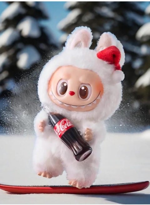 Plush Toy Made in China Doll Coke Series White Labubu Stand Models Series Sit Sit Party Stand Up Model Tide Play Vinyl Face Plush Blind Box Coke Labubu Plush Toys Doll  Selectable Including Hidden China Version for Kids Adults Boy Girls Soft Plush Birthday Gifts for Children