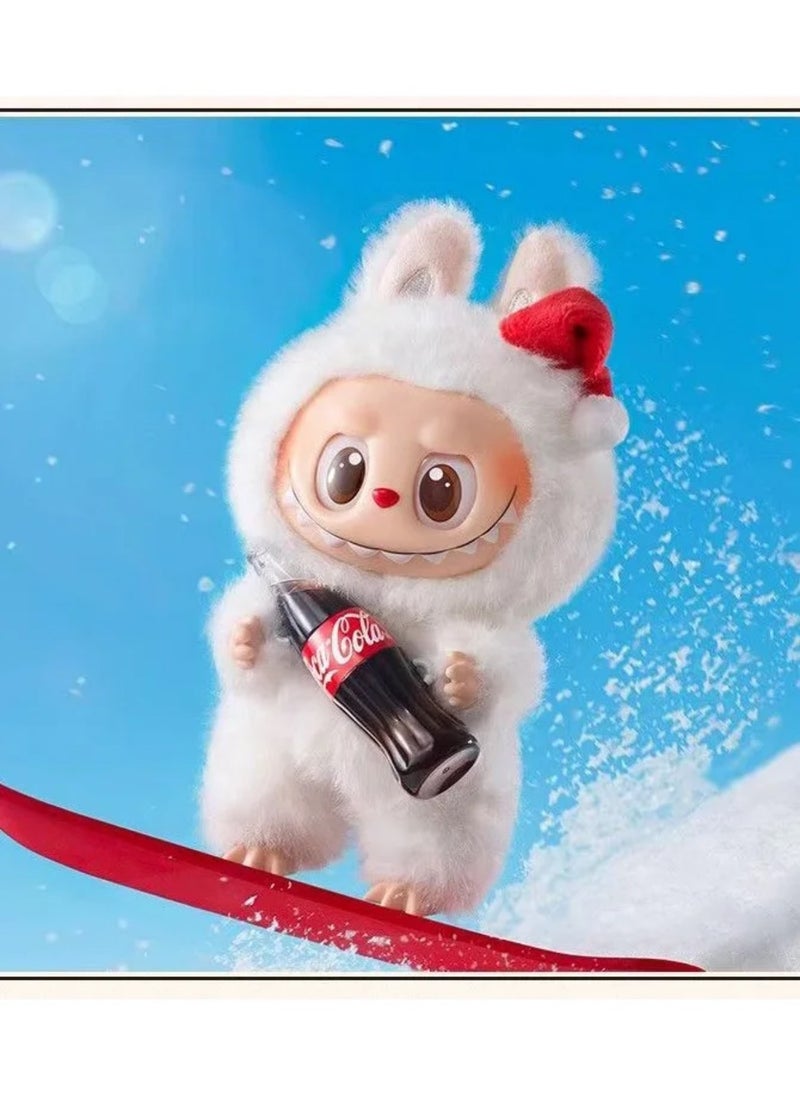 Plush Toy Made in China Doll Coke Series White Labubu Stand Models Series Sit Sit Party Stand Up Model Tide Play Vinyl Face Plush Blind Box Coke Labubu Plush Toys Doll  Selectable Including Hidden China Version for Kids Adults Boy Girls Soft Plush Birthday Gifts for Children