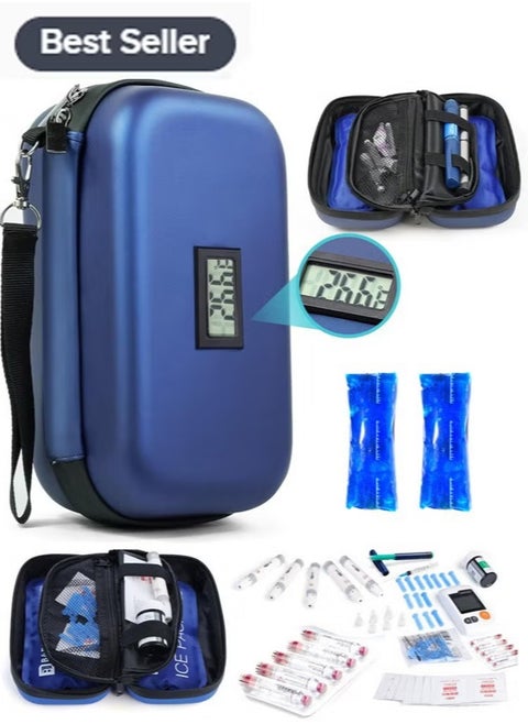24h Insulin Cooler Travel Case with Thermometer TSA Approved Refrigerated Medicine Cooler for Travel with Thermometer Temperature Display Diabetic Travel Case Bag with 2 Ice Packs for Daily Life Trip