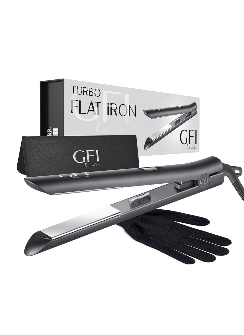 GFI GFI Hair Straightener  Turbo Heating Element  Titanium Flat Iron  Straightens  Curls Any Hair Type  Temperature Control  Pouch  Glove Included 