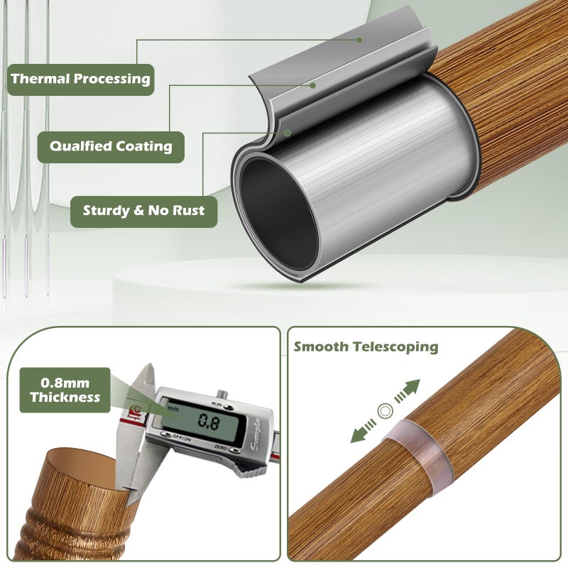 HTZON Wood Boho Curtain Rods for Windows:Wooden Farmhouse Decorative Curtain Rod for Bedroom Living Room,Heavy Duty Adjustable Rustic Bamboo Drapery Rods with Imitation Wood Grain Finials,Brown 36-88" - Image 5