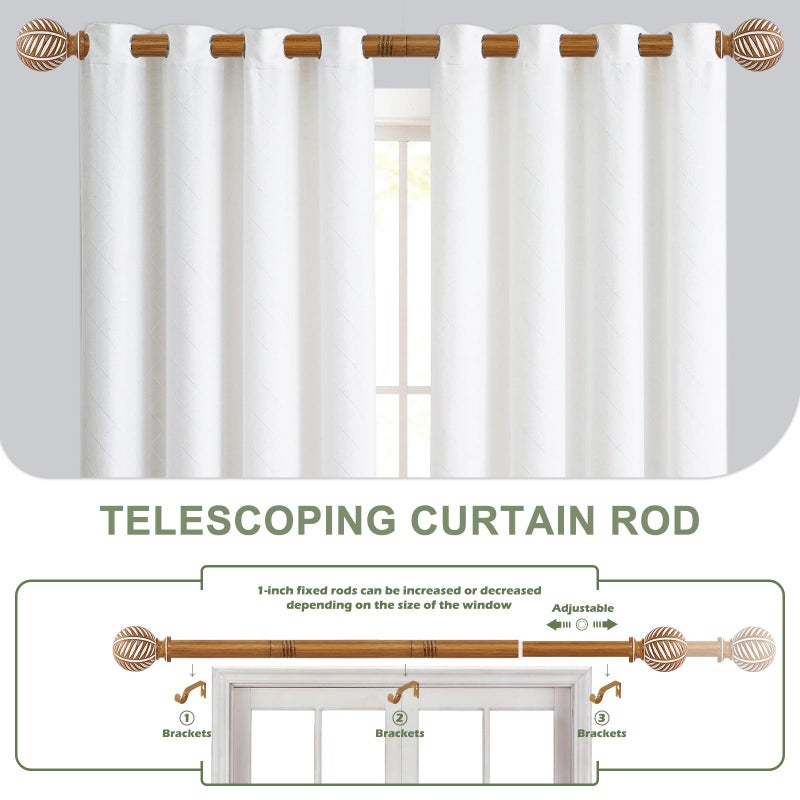 HTZON Wood Boho Curtain Rods for Windows:Wooden Farmhouse Decorative Curtain Rod for Bedroom Living Room,Heavy Duty Adjustable Rustic Bamboo Drapery Rods with Imitation Wood Grain Finials,Brown 36-88" - Image 4
