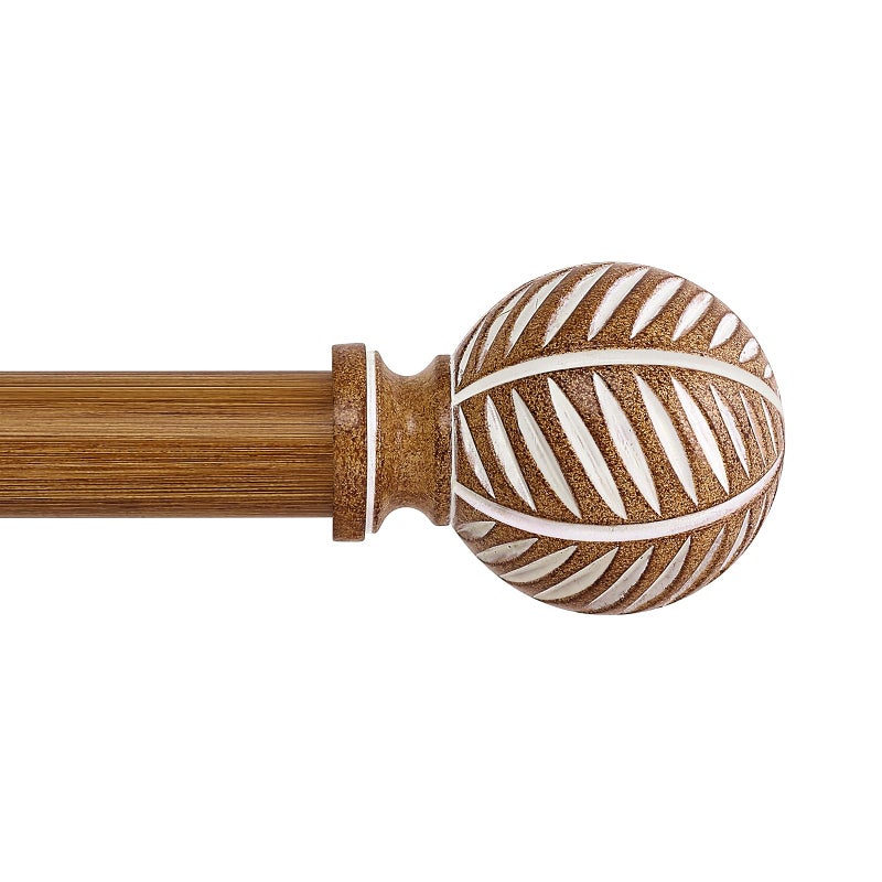 HTZON Wood Boho Curtain Rods for Windows:Wooden Farmhouse Decorative Curtain Rod for Bedroom Living Room,Heavy Duty Adjustable Rustic Bamboo Drapery Rods with Imitation Wood Grain Finials,Brown 36-88" - Image 1