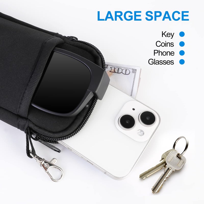 Hifot Hifot Double Glasses Case with Carabiner 3 Pack, Portable Eyeglasses Pouch Neoprene Soft Sunglasses Case with Double Zipped  - Image 5