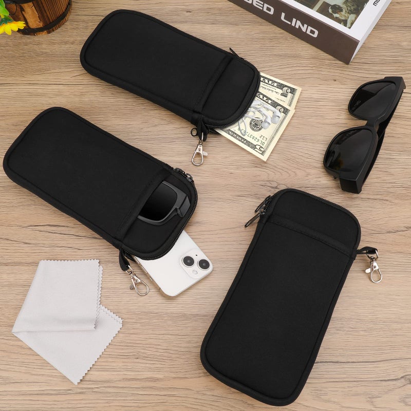 Hifot Hifot Double Glasses Case with Carabiner 3 Pack, Portable Eyeglasses Pouch Neoprene Soft Sunglasses Case with Double Zipped  - Image 4