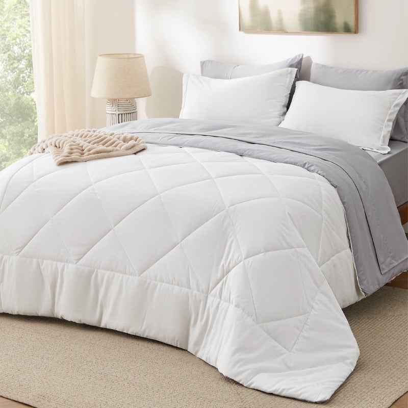 Bedsure Bedsure Twin Comforter Set  5 Pieces Reversible White and Grey Bedding Twin Bed Set for All Seasons Bed in a Bag with Down Alternative Comforter Grey Sheets Pillowcase  Sham 